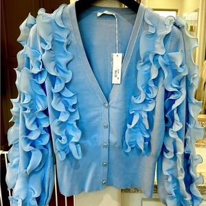 Anne Fontaine Soft Blue Ruffled Jacket Cardigan Retail $795 NWT